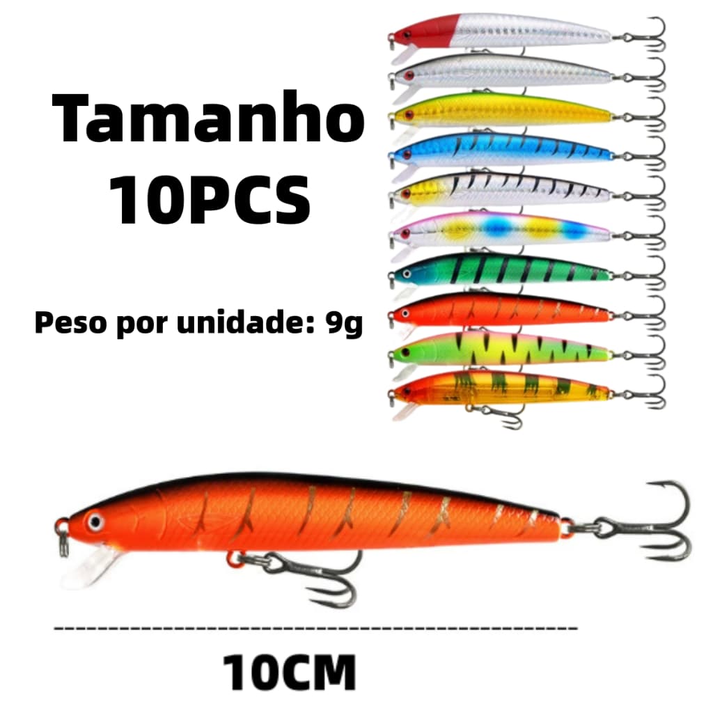 Kit 10 Iscas Artificiais Importadas Equipamento De Pesca10cm/9g Afundamento Afund