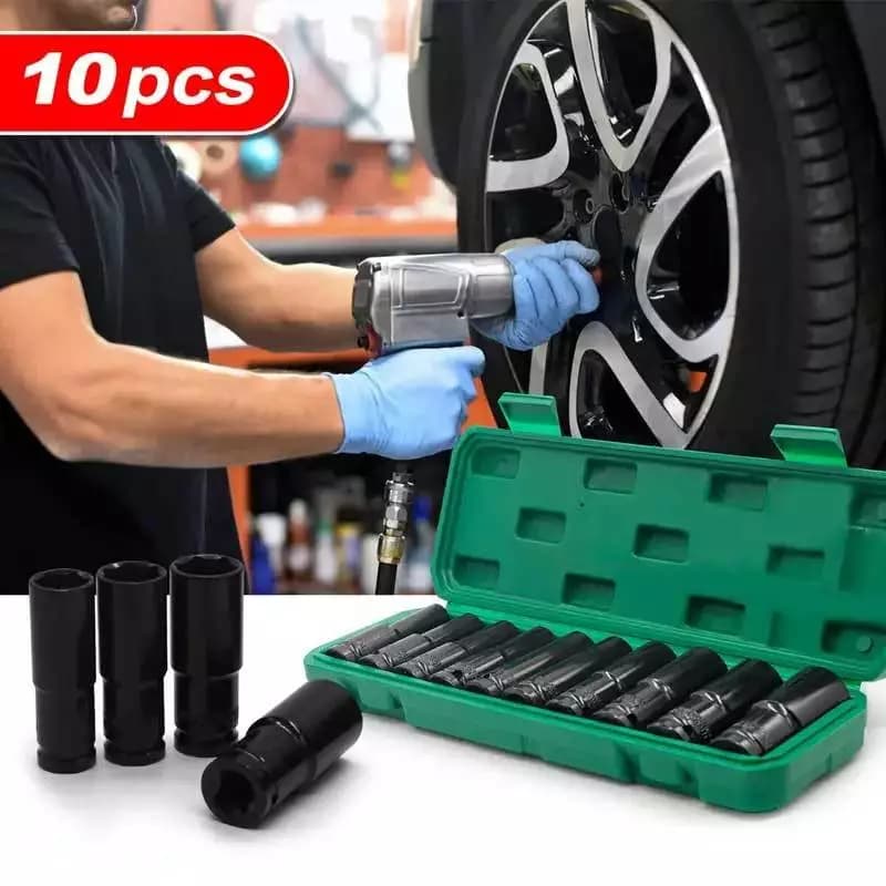 Conjunto de Ferramentas de Reparo com Soquete de Impacto Longo 10 Peças 8mm-24mm