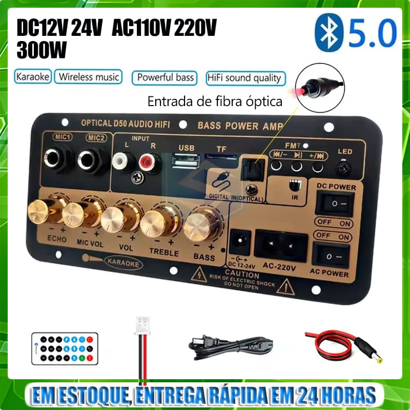 12V 24V 110V 220V D50 Super Bass Placa Amplificador 300W Mini De Potência Subwoofer