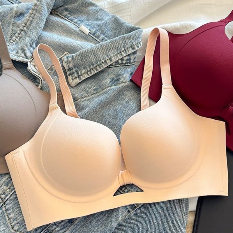 Sutiã Push Up Simples Sem Costura Para Mulheres , Levantamento , Reunião , Roupa Íntima Fio , Confortável , Vermelho , B