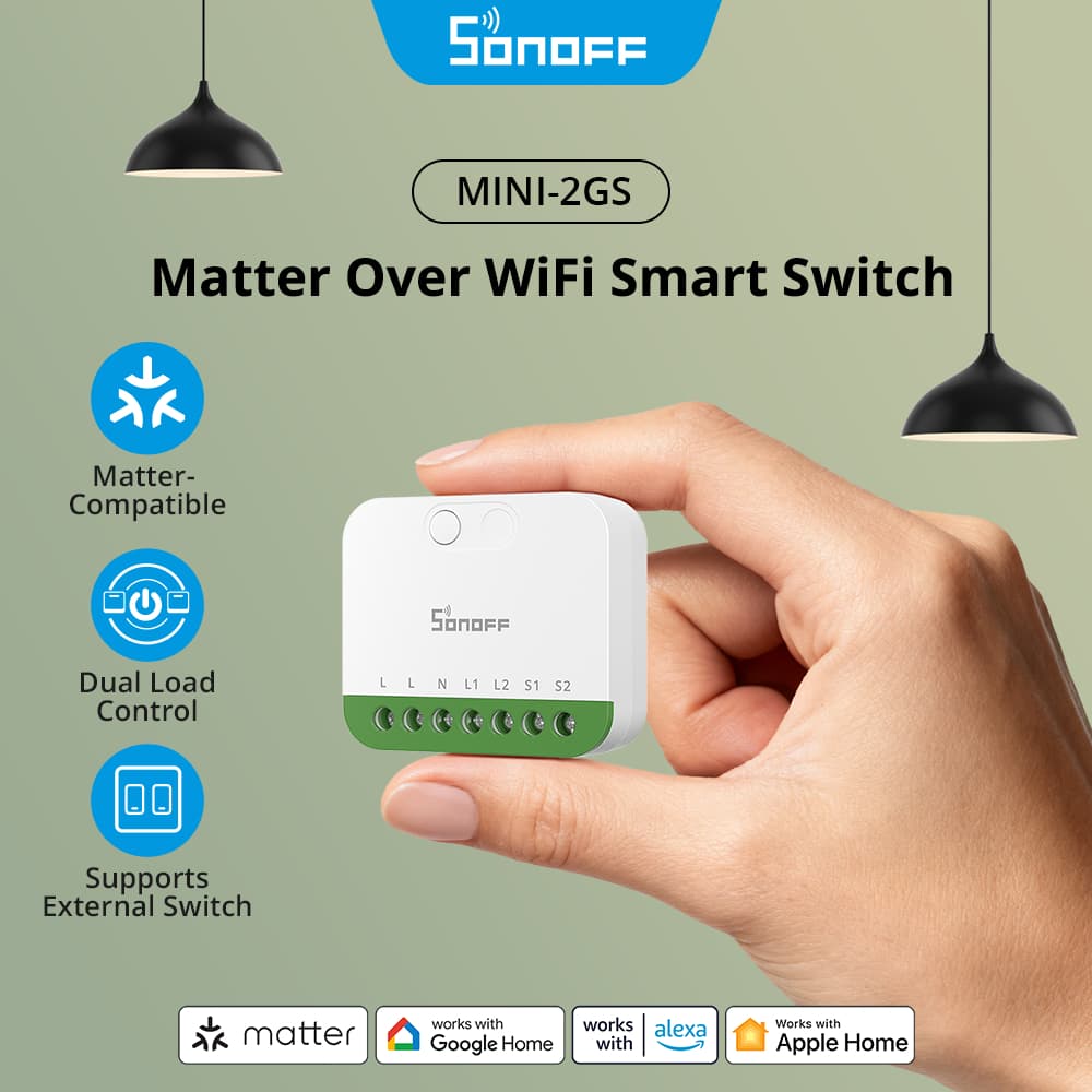 SONOFF MINI DUO 2-Gang Matter Over WiFi Smart Switch-2GS Controle De Carga Dupla Modo De Relé Desanexar Compatível Com A