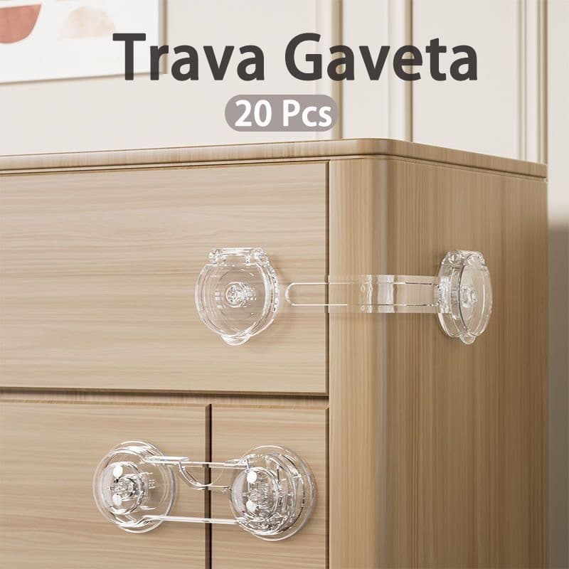 Kit 10/20  Und Trava Gaveta Armario Segurança Protetor Protecao Bebe Branco