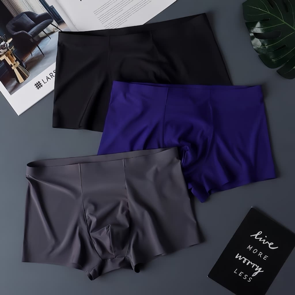 Cueca Boxer Masculina De Seda Gelada Sem Costura Fina E Respirável
