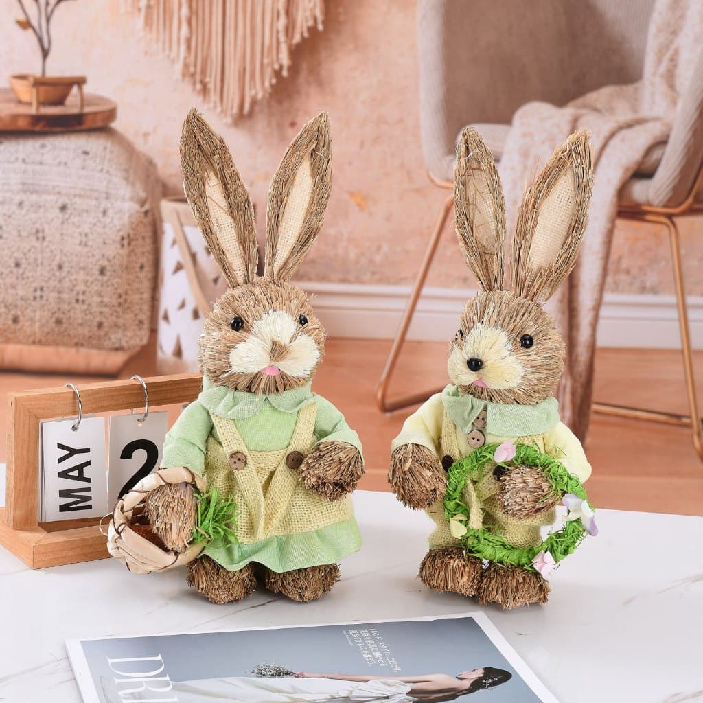 2 Peças Ornamento De Coelhinho Da Páscoa Tecido De Palha Espuma Verde 35cm Artesanato De Mesa Durável Bonito Decorações