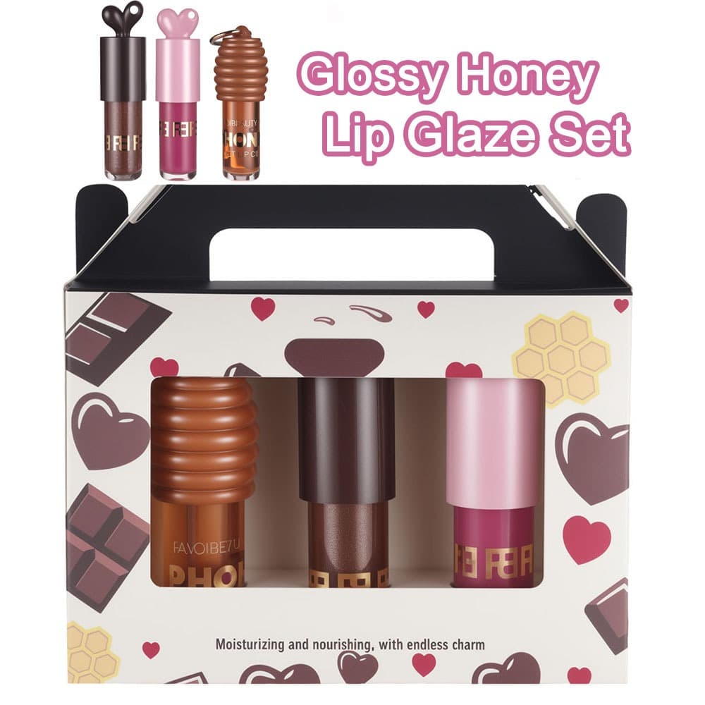Brilho Labial Gloss Kit De Batom Brilhante Óleo Labial Hidratante + chocolate coelho
