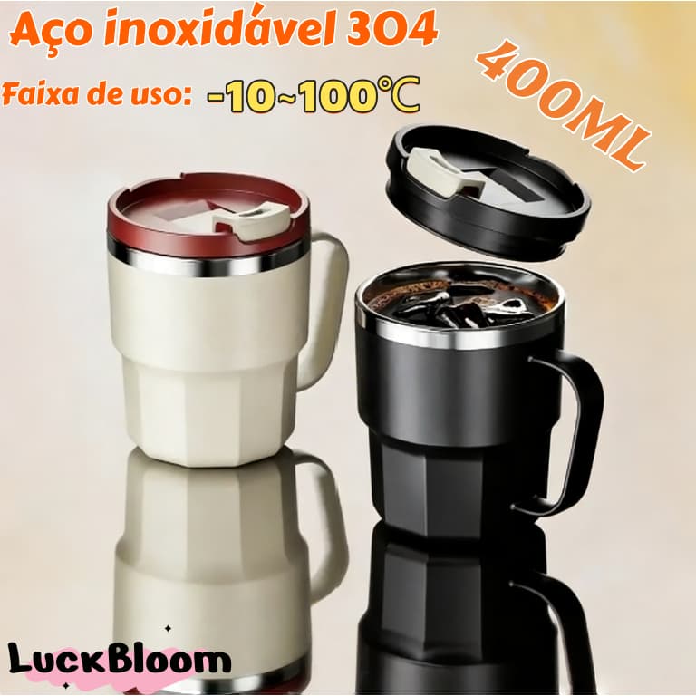 Caneca De Café de Aço Inox Copo Térmica 400ml Capa Resistente Ao Calor Alça Criativa Escritório Casa
