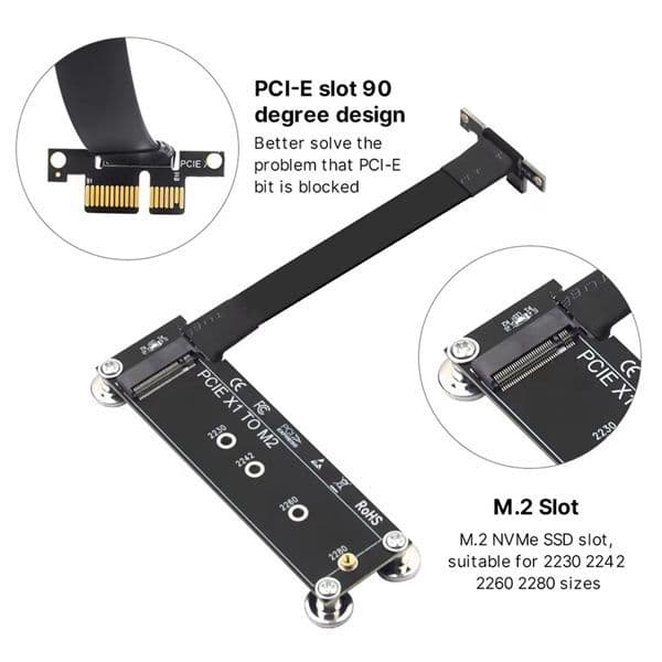 Cabo De Extensão PCI-E 3.0 X1 Para M . 2 NVMe PCIe Riser Card 90 ° Suporte De Placa SSD Angle Key/NGFF PC Desktop