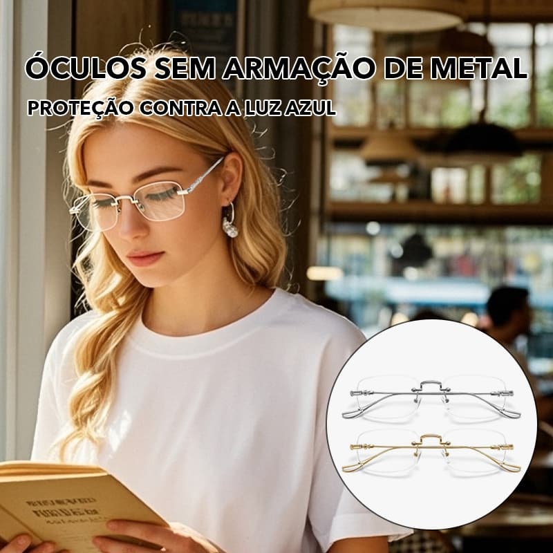 Óculos de leitura com filtro sem armação, unissex, armação metálica com lentes quadradas e redondas ultrafinas