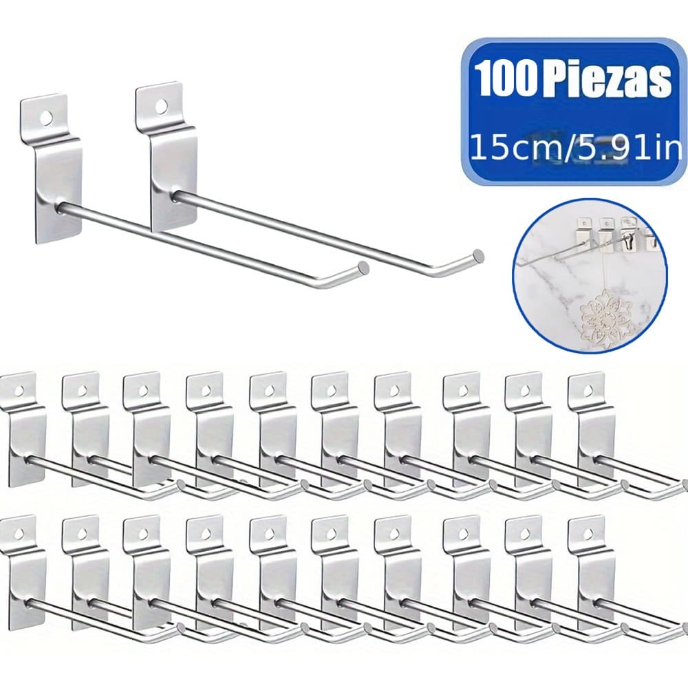 100 Unidades Kit Ganchos Expositores Para Painel Canaletado (15cm) – Ferro Galvanizado Cor Branco