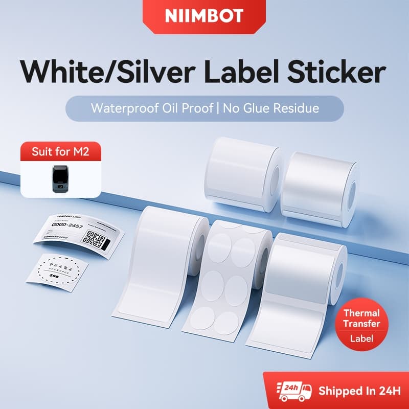Niimbot M2 Etiqueta Branca/Prateada À Prova D'água De Óleo Manter 10 Anos + Papel De Circular De Transferência Térmica P
