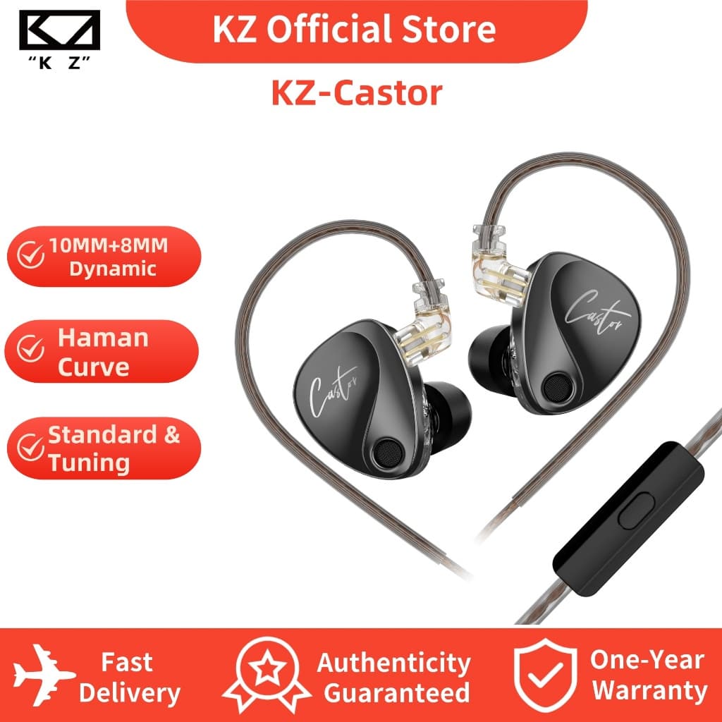 Fones De Ouvido Intra-Auriculares KZ Castor , Fone Auricular HiFi Com Graves Aprimorados , Ajuste De Som , Isolamento De