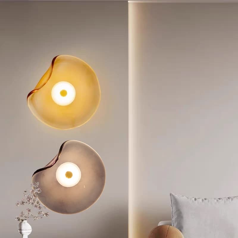 Lâmpada De Parede Redonda Fundo Com Vidro Irregular Decorativo Luz Adequado Para Quarto Cabeceira Sala Estar Corredor