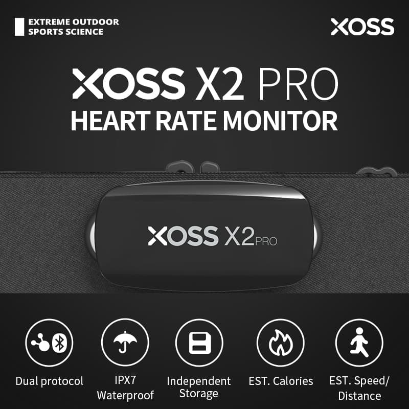 Sensor de frequência cardíaca XOSS X2 Pro com gravação independente, monitor de frequência cardíaca Bluetooth ANT+