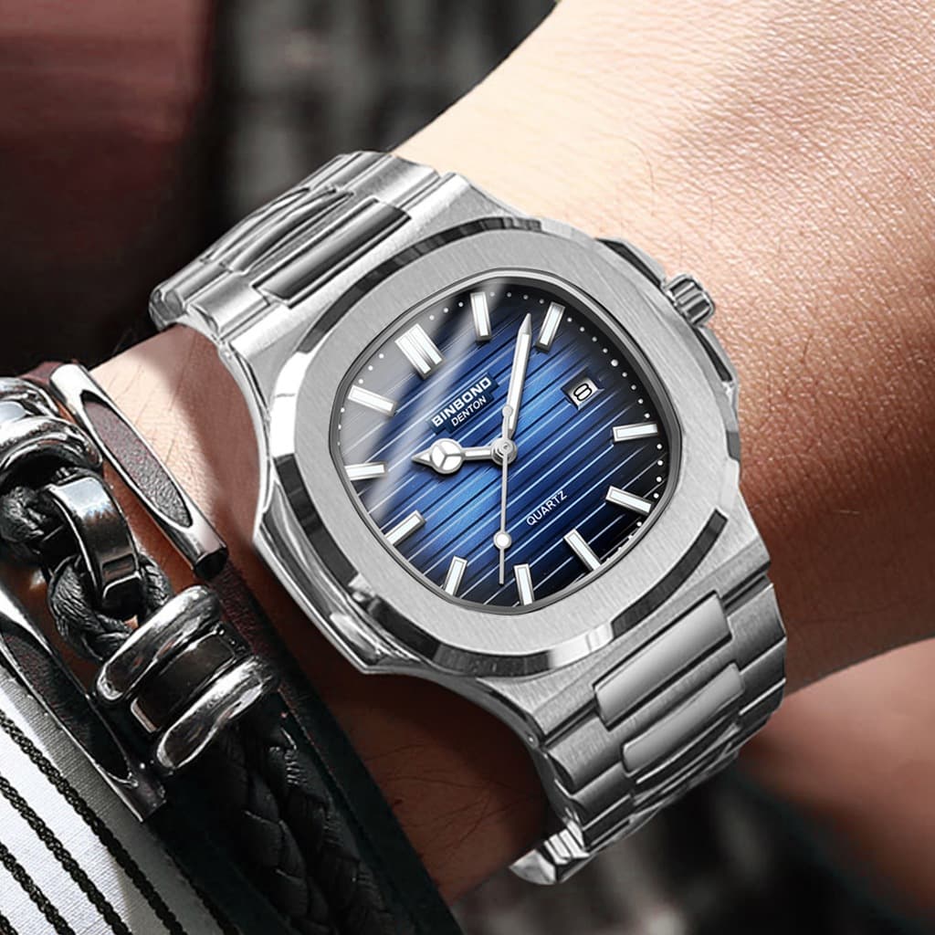 Relógio Masculino de Luxo com Movimento de Quartzo e Pulseira  À Prova D'água e Visibilidade Noturna