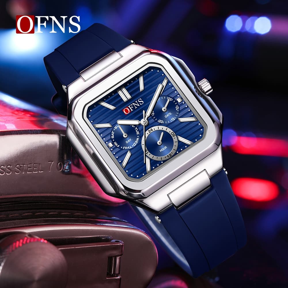 OFNS 1649 Luxo Quadrado Esporte Homem Relógio De Pulso À Prova D'água Luminoso Cronógrafo Quartzo Relógios Masculinos-40