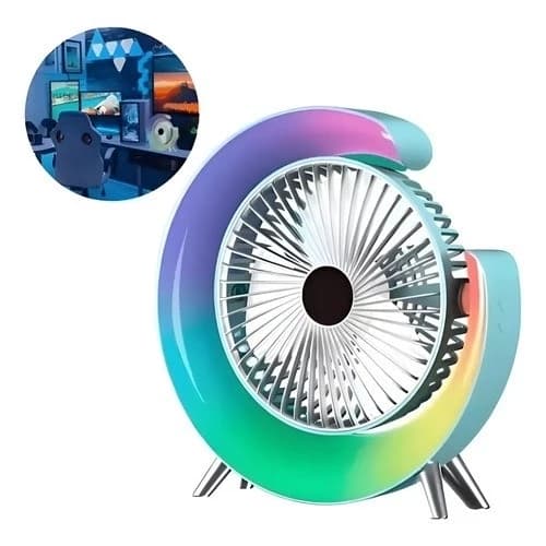Mini Ventilador De Mesa Portátil Silencioso Com Luzes LED RGB Coloridas