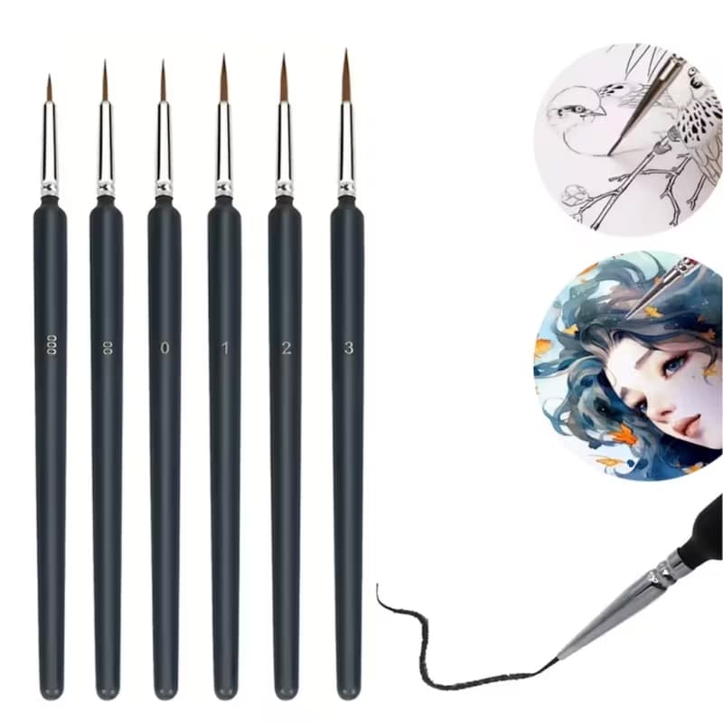 Kit 6 Pinceis Traços Finos Pintura Em Tela Aquarela Modelismo