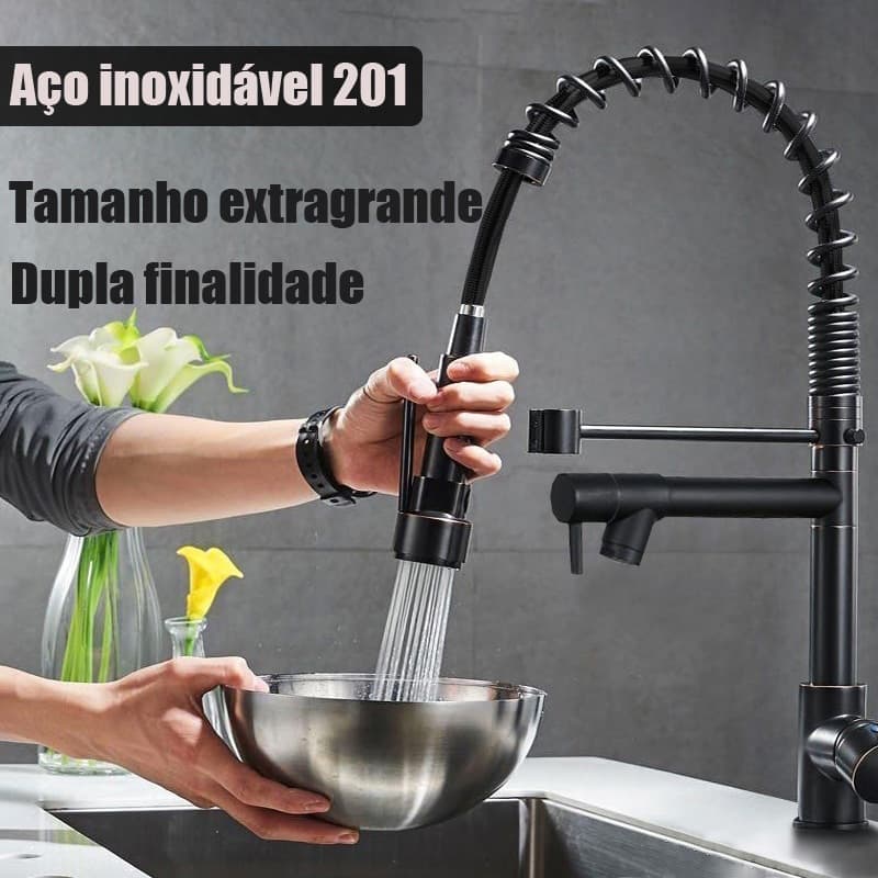 A201 Torneira De Cozinha Gourmet Alça Duas Com Extensor De Spray Tubo De Água Flexível Para Ajuste