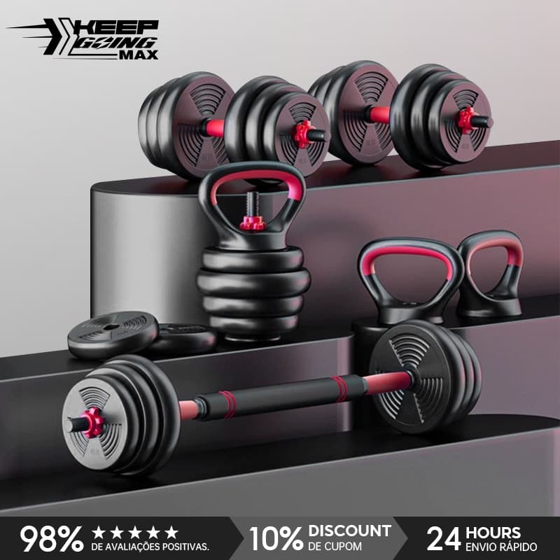 Brinde: munhequeira Conjunto De Halteres Ajustáveis 20kg/10kg Multifuncional Com Barra , Kettlebell E Suporte Push-Up