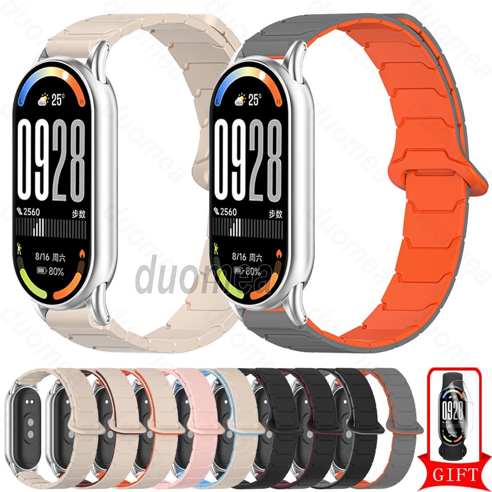 Correia De Silicone Loop Cinto Pulseira Magnética Acessórios Para Xiaomi Smart Band 10 9 8/Mi Edição Cerâmica