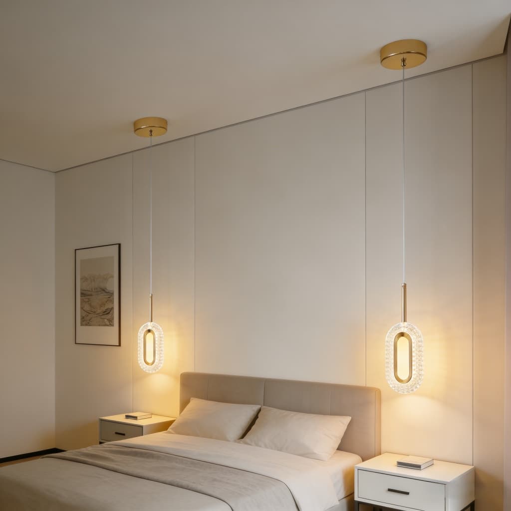 Lustre Cristal Anel Elíptico Luz Tricolor - Decor para Cabeceira/Guarda-Roupa, Design Moderno