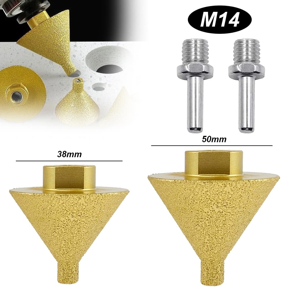 Broca De Chanfro Biselada Diamantada De 38-50mm-Rosca M14 Brasada Para Granito E Mármore , Ampliação De Furos