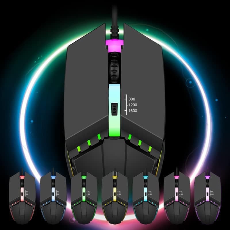 Mouse Com Fio Preto Computador Retroiluminação RGB Colorido Luminoso Óptico 4D Design Ergonômico Peças De