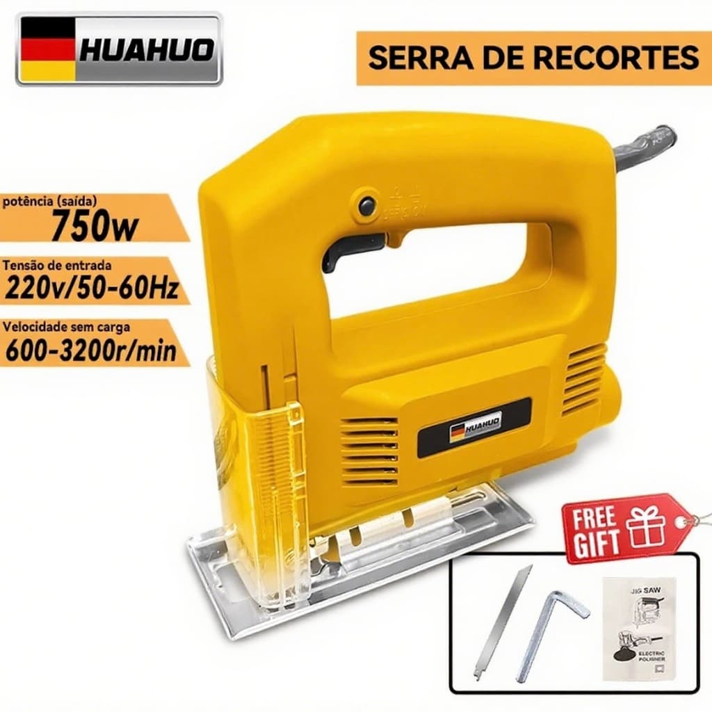 Serra Tico Tico 750w 3200rpm 110V/220V Base Ajustável Com Lamina Corta Madeira Plastico Metal fino
