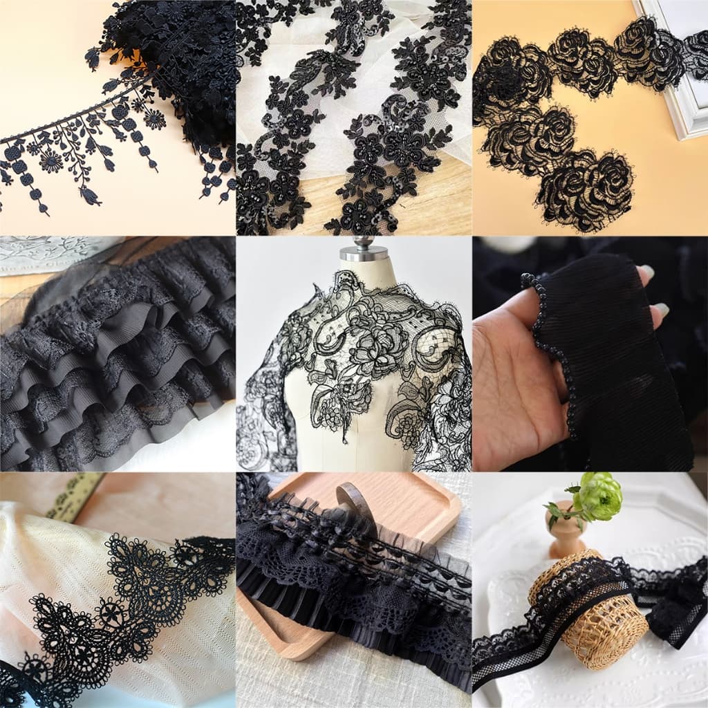 1 Jarda Preta Bordada Renda Guarnição Fita Para Acessório De Roupas Artesanato De Faça Você Mesmo