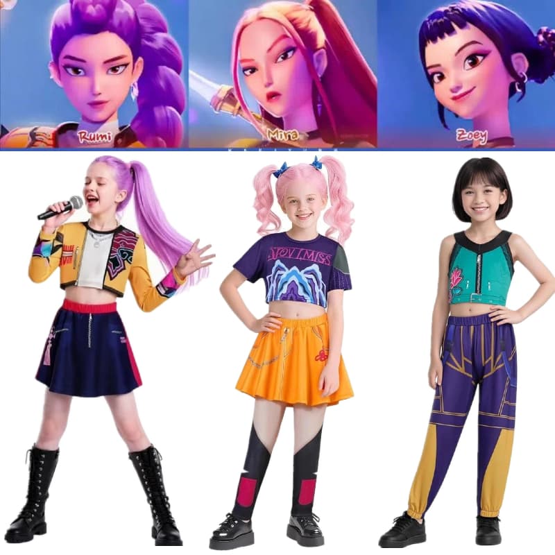 Nova Menina 4-10 Anos Crianças Caçadores De Bruxa KPOP Pop Cantor Halloween Impresso Traje Vestir-Se Palco Conjunto Cosp