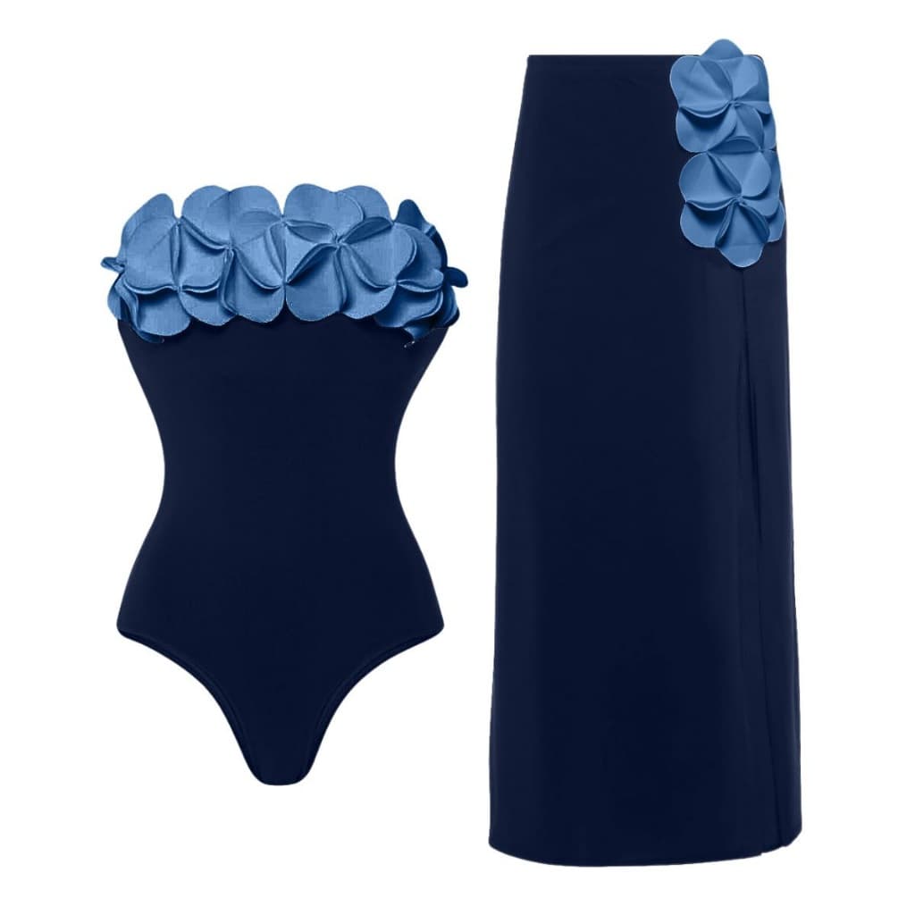 Conjunto de Moda Praia Feminina 3D Floral Maiô Sem Alças Moda Biquíni Fato de Mergulho