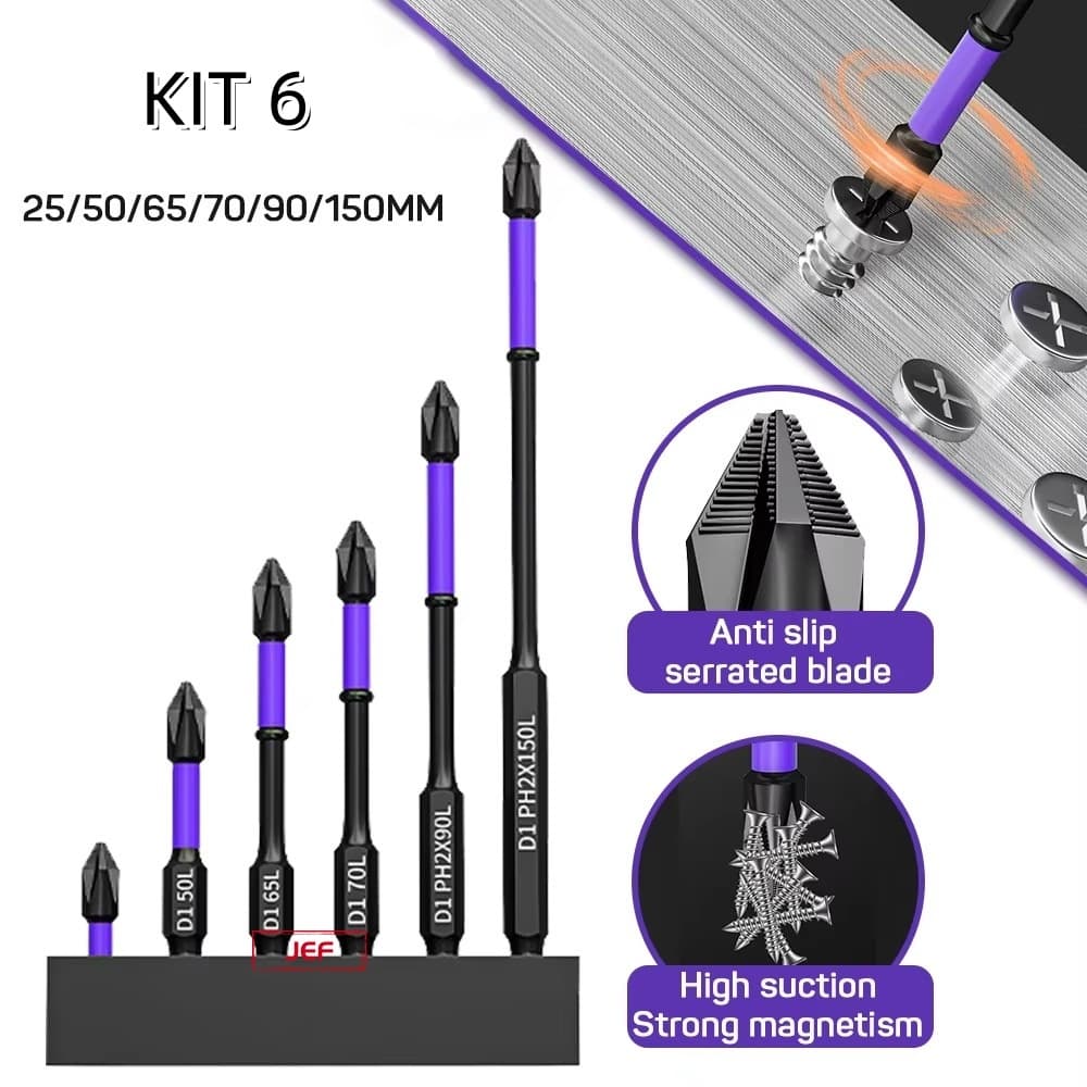 Kit 6 Bits Cruzado Magnéticos PH2 de Impacto Anti Derrapante Encaixe Preciso Anti choque