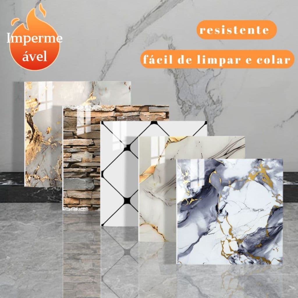 Kit Placa Mármore 3D Adesiva Porcelanato Parede 60x60cm-para salas, quartos, cozinhas e banheiros
