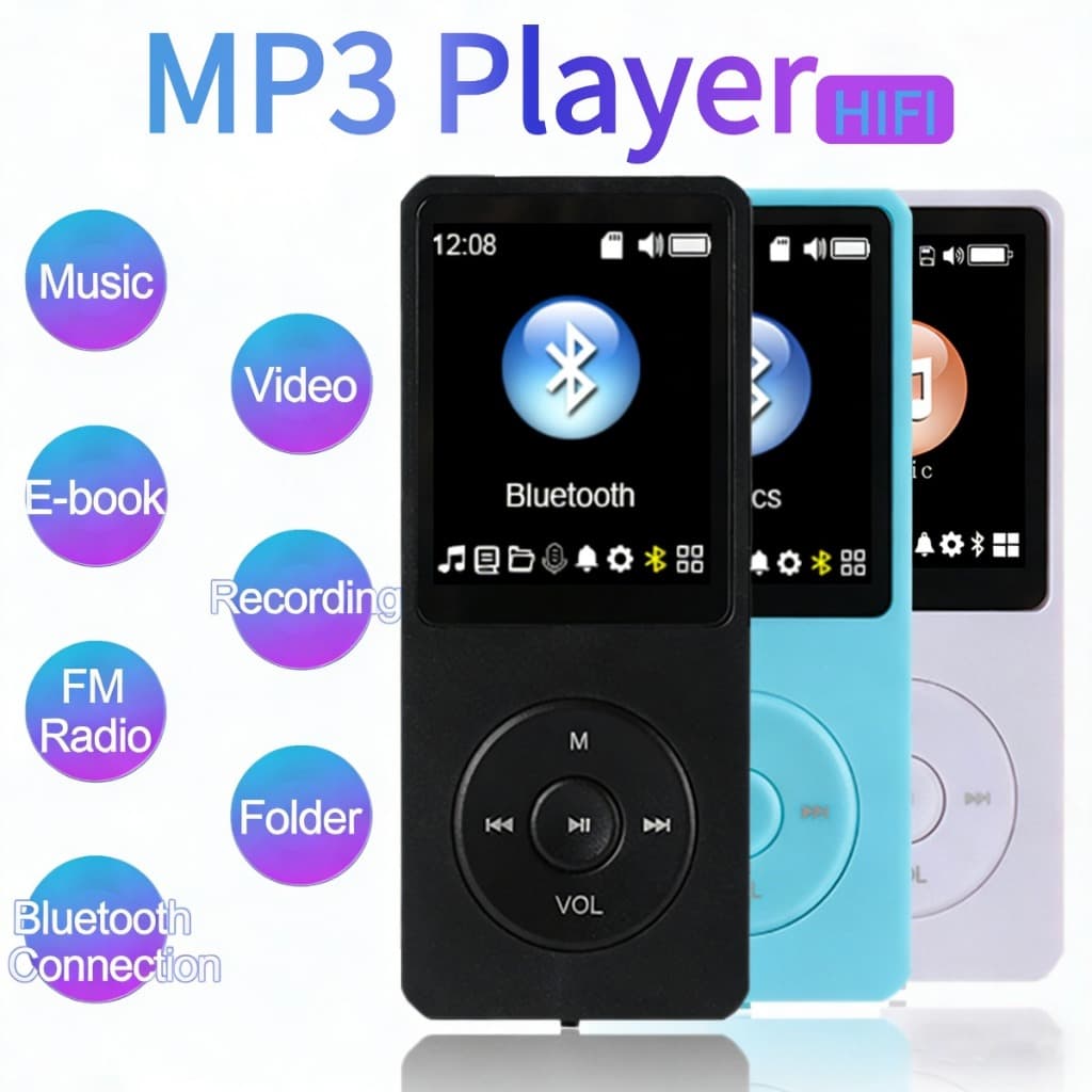 MP3 MP4 Player Bluetooth 5.0 HIFI Música Alto-Falante FM Gravador De Voz E-book Suporte Para Estéreo