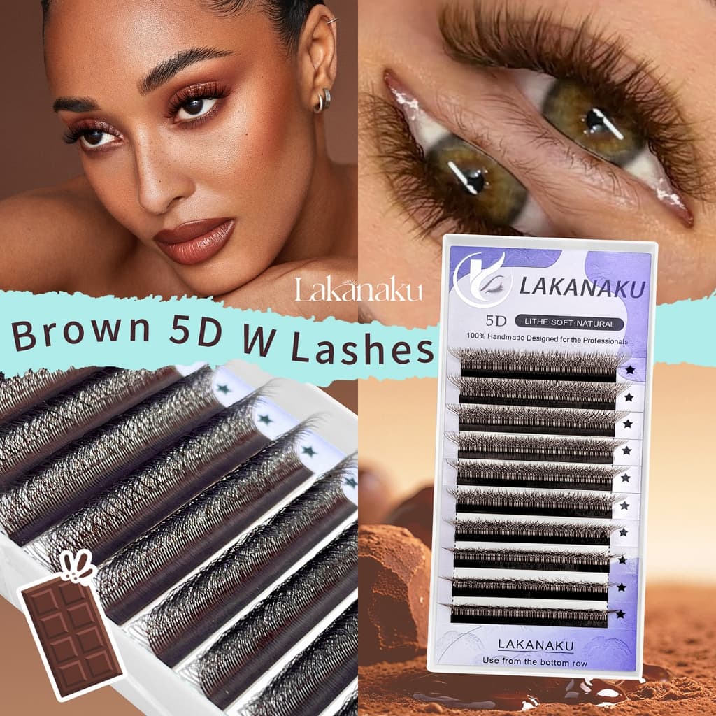 LAKANAKU Mcd Curl Marrom 5D W Estilo Flor Lash Natural Macio Em Forma De Bloom Cílios Pré-Fabricados Volume Fãs Extensão