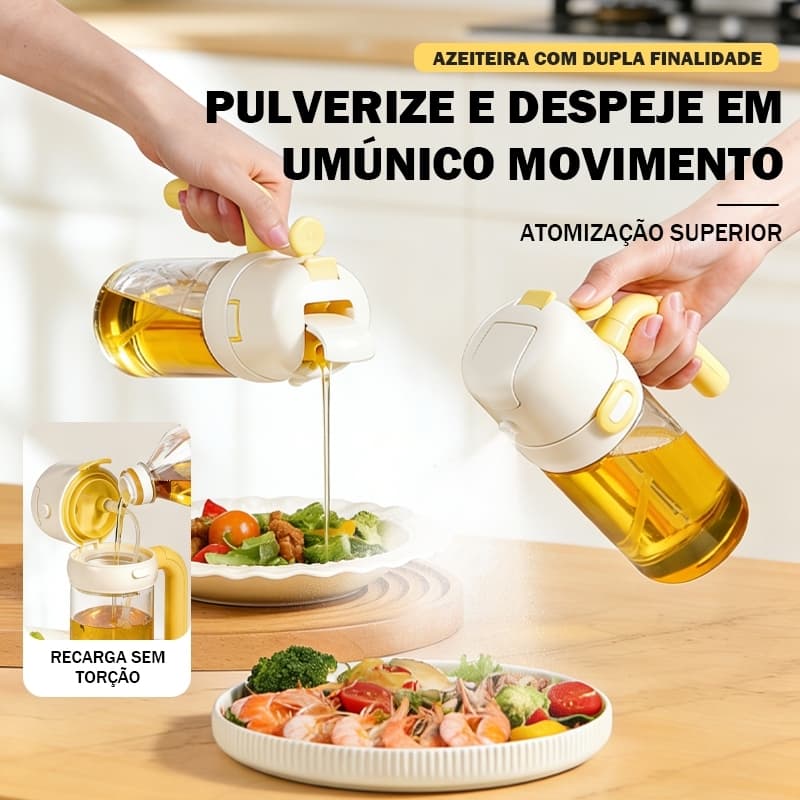Frasco de Óleo 2 em 1 Spray e Despeje Vidro Dispensador com Controle de Dose Cozinha Essencial