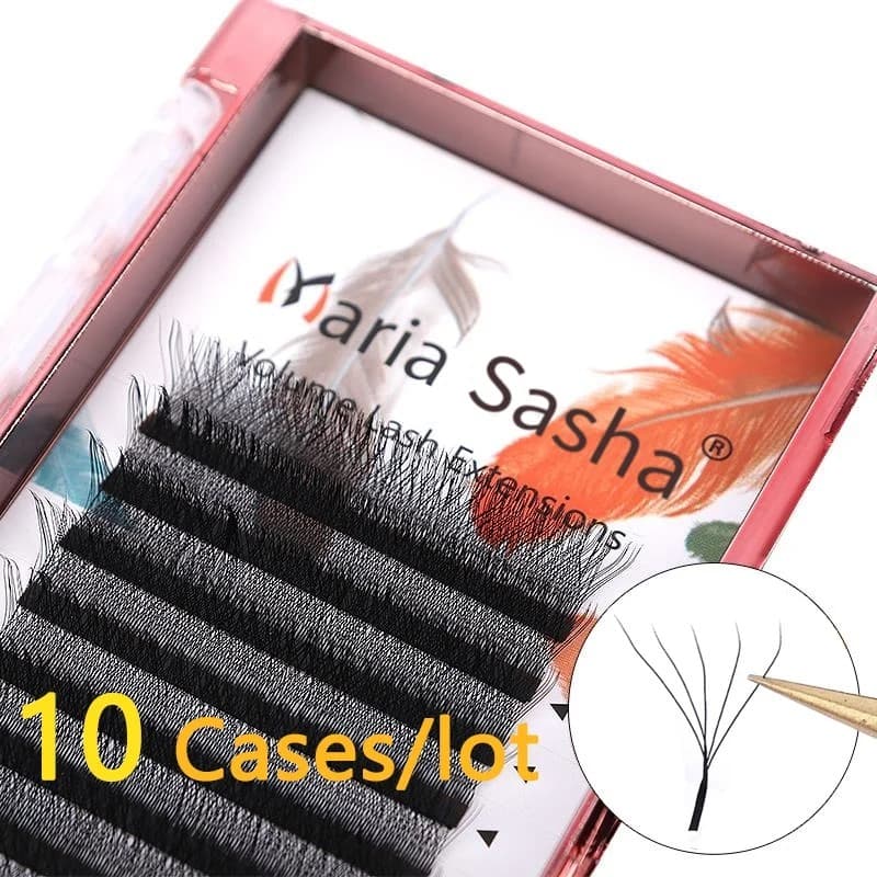 MARIA 10 Casos 5D W Cílios Fácil Ventilador Extensões De Atacado Y Volume Pré-Fabricado 12 Linhas Estilo Natural Macio L