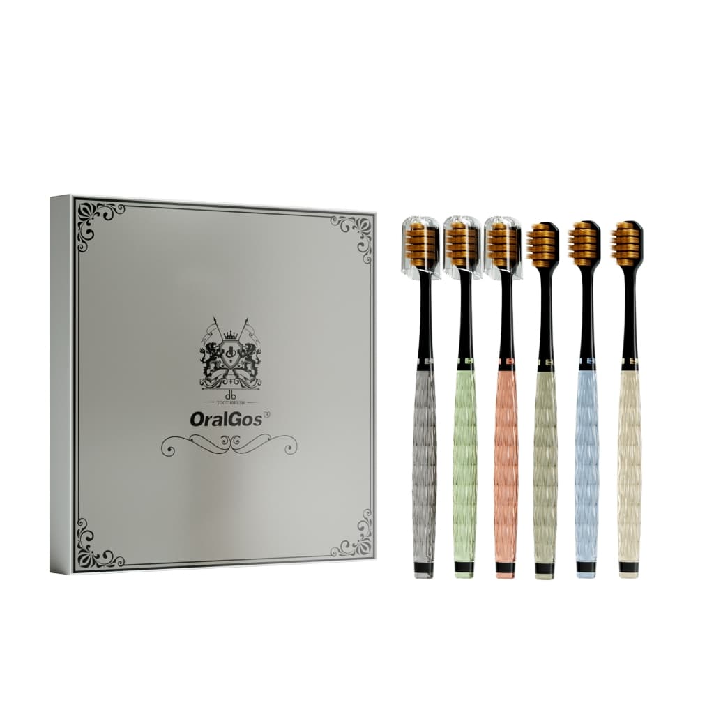 Conjunto de caixa de presente OralGos-6 escovas de dente de luxo com capa protetora independente, cabo de escova transpa