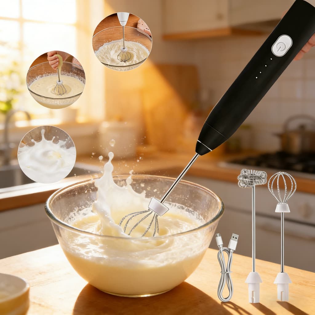 Batedor Misturador Mixer Elétrico para Bebidas Leite Café Clara de Ovo 2 em 1