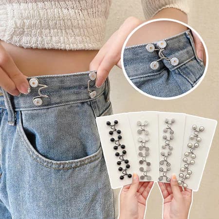 【Fivela Elegante】Cinto Ajustável com Pérolas e Strass - Antiderrapante para Vestidos e Calças, Acessório Moda (1 Par)