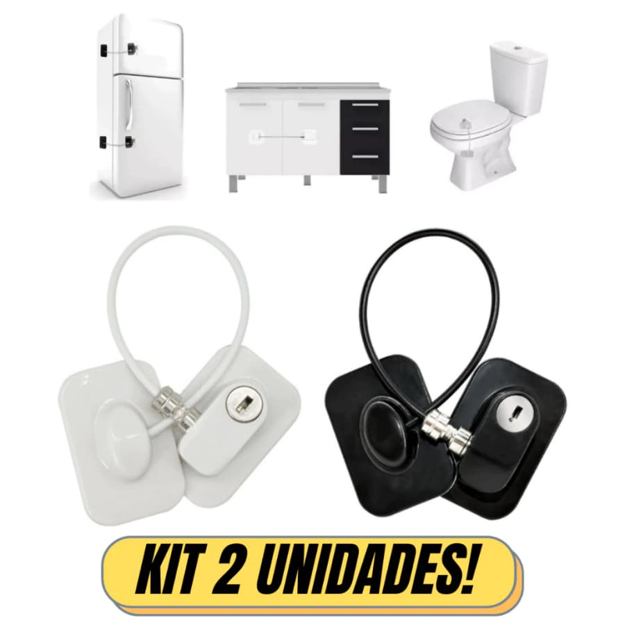 Kit 2 pares de travas de segurança com chave, para geladeira e gavetas. Trava de gaveta para bebê.
