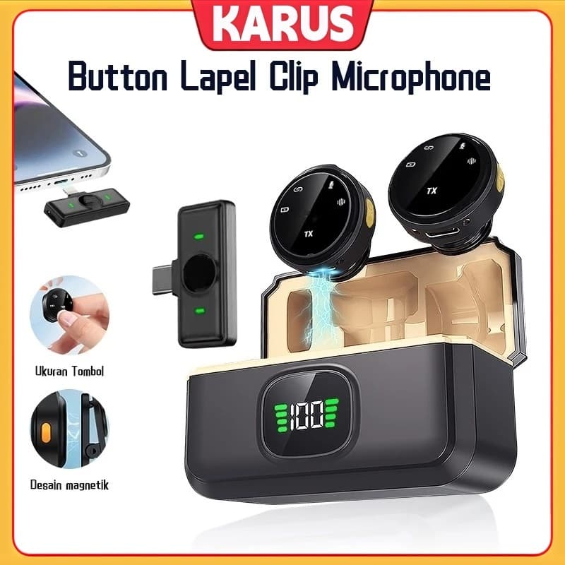 Microfone Lapela Sem Fio Compatível com Android IPhone - Cancelamento de Ruído Inteligente Transmissão