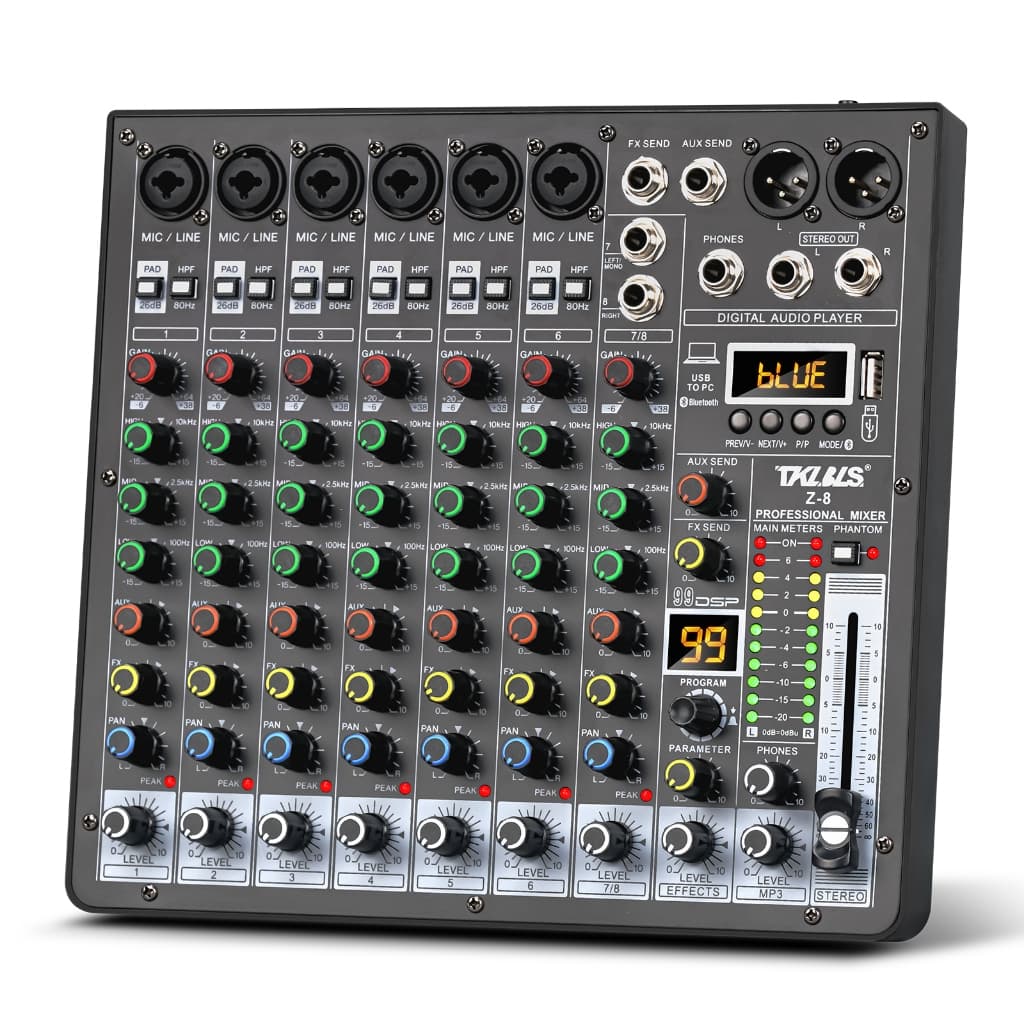 Mesa de som 4/6/8 canais Com Mixer Bluetooth 48v Mp3 audio mixer 99 Efeitos USB 110V/220V computador