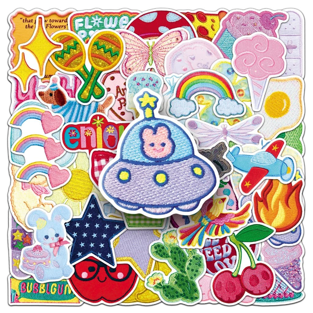 Bonito 50 Pçs Adesivos De Pano Bordado Para Telefone Portátil Scrapbook Arte Capacete Adesivo Graffiti À Prova Dwaterpro