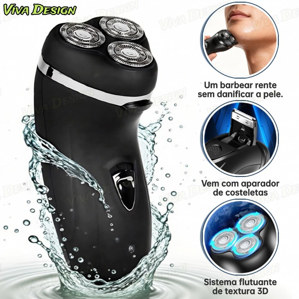 Máquina De Barbear Masculina Recarregável 220V 4D 3 Cabeças | TDU Homens Elétrico Barbeador De Barba De Cabeça
