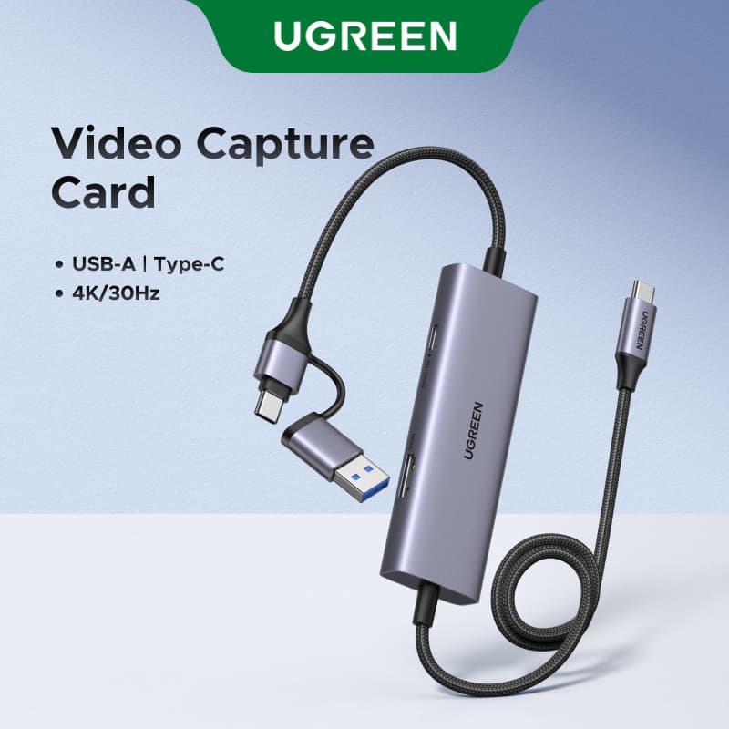 Placa De Captura De Vídeo UGREEN 4K @ 30Hz 2 Em 1 USB-A/C Cabo Trançado De Alumínio Compatível Com Sistema Windows/MacOS