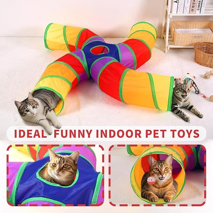 Túnel Colorido Dobrável para Pets - Brinquedo Interativo e Labirinto para Gatos Coelhos e Cachorros