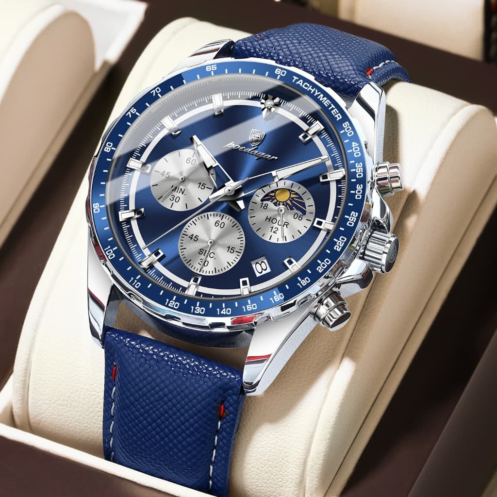 POEDAGAR Luxo Negócios Pulseira de Couro Relógios Masculinos Quartzo Relógio de Pulso Relógio Impermeável para Homens