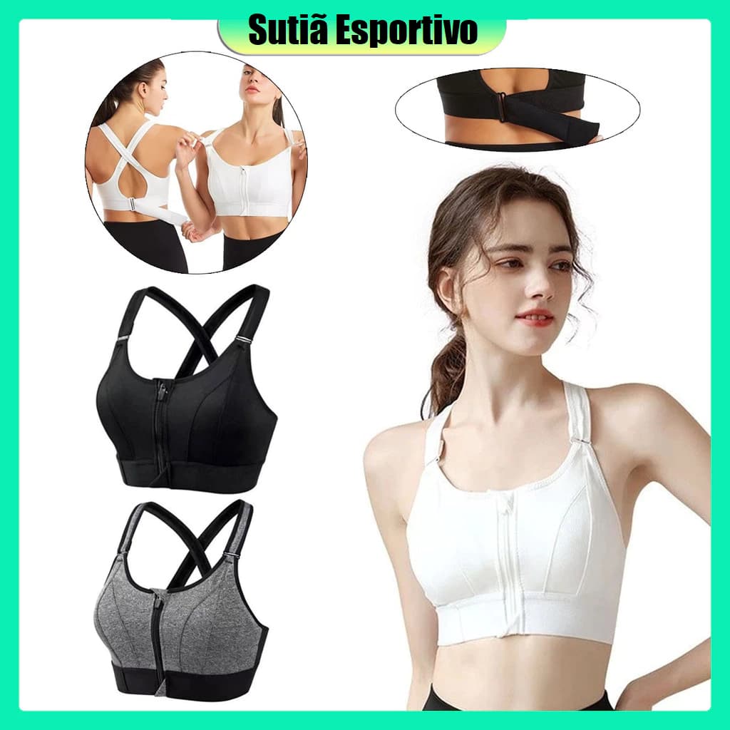 Sutiã Esportivo Ajustável De Alto Impacto Para Academia Superior Com Zíper Frontal , De Fitness Loga