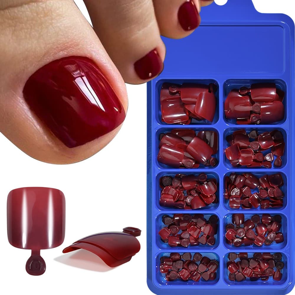 100 Peças Unhas Francesas Prensadas Nas Dos Pés design Simples Falsas Na Caixa , Postiças Femininas